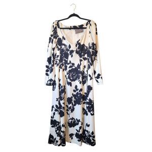 Lela Rose Black & White Floral Long Sleeve Gown Size 12